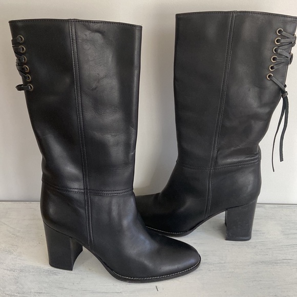 COACH Womens Coty Tall Black Leather Boots Size 8.5 - Picture 1 of 13